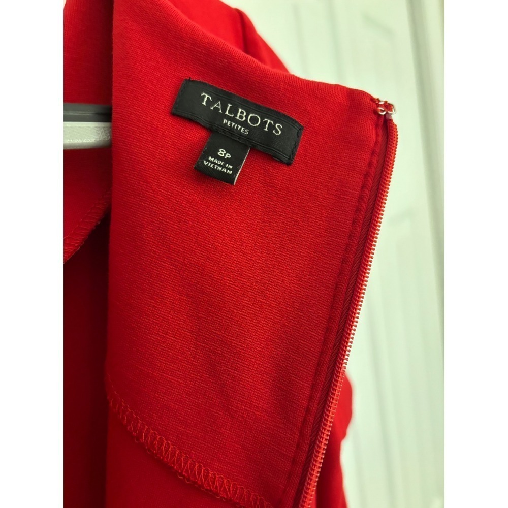 Talbots Red Ponte Sheath Dress Size 8P Classic Style, Gold Button waist accent - Picture 2 of 8